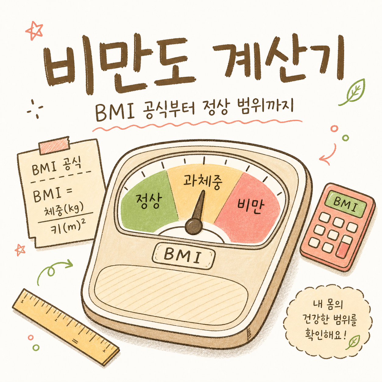 비만도 계산기 — BMI 공식부터 정상 범위, 과체중 기준까지