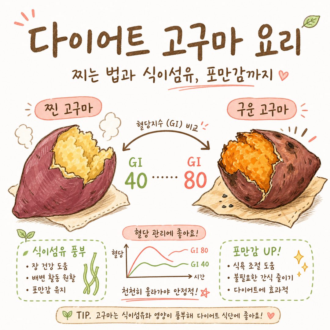 다이어트 고구마 요리 — 찌는 법과 식이섬유, 포만감까지