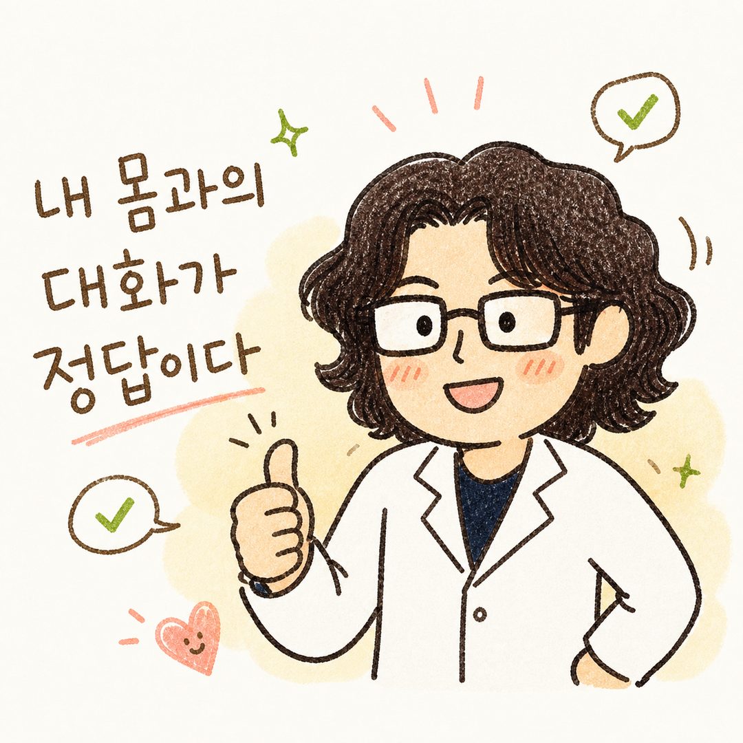 A closing cut showing a character's relief and understanding after finishing the ketogenic journey — the character nodding with a bright expression or giving a thumbs up. Surrounded by checkmarks or positive signals.
