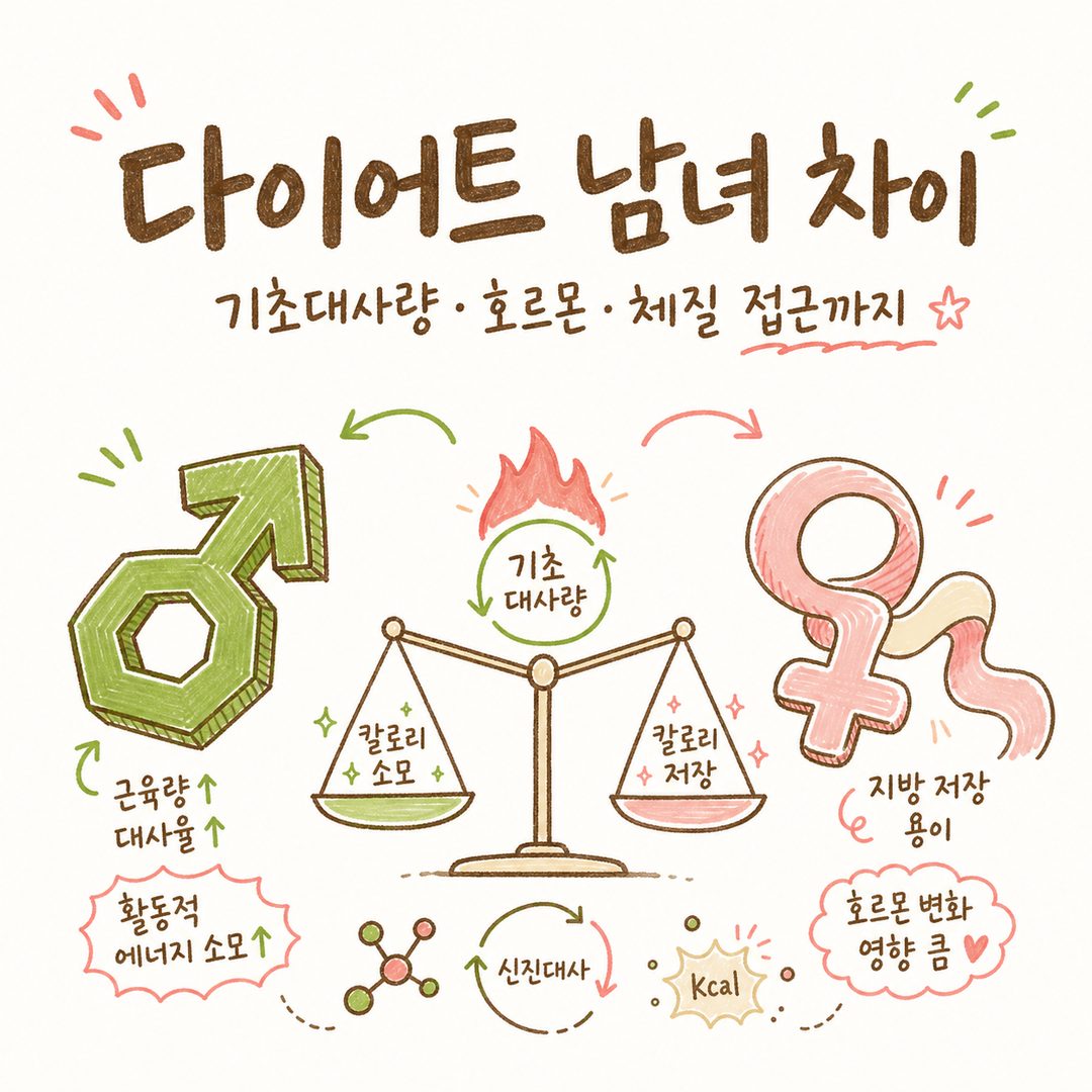 다이어트 남녀 차이 — 기초대사량과 호르몬, 체질 접근까지