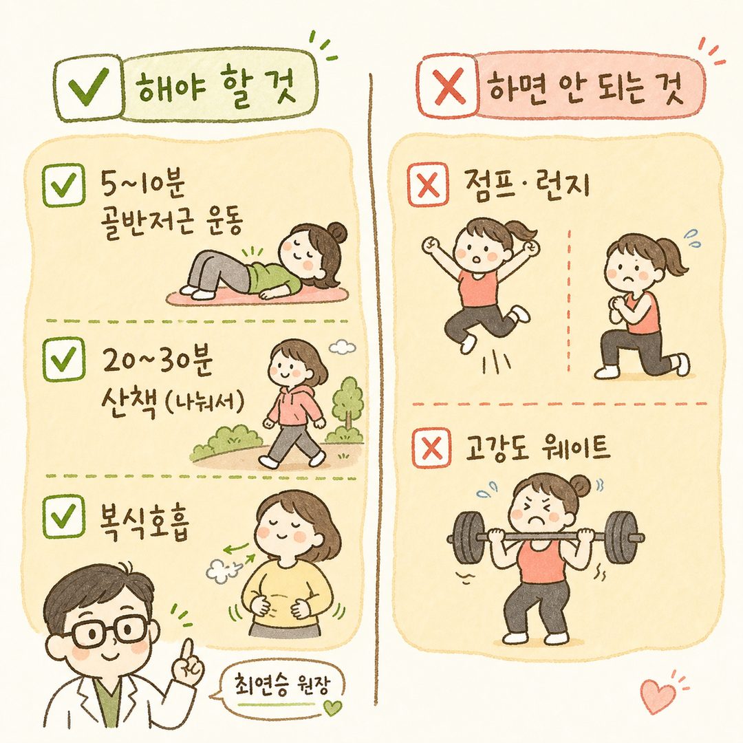 좌측 '✅ 해야 할 것' / 우측 '✗ 하면 안 되는 것' 투 컬럼 체크리스트. 각 항목에 확인 또는 금지 아이콘 붙이고, 초록색과 빨강색 배경이나 톤으로 명확히 구분. 상단부터 