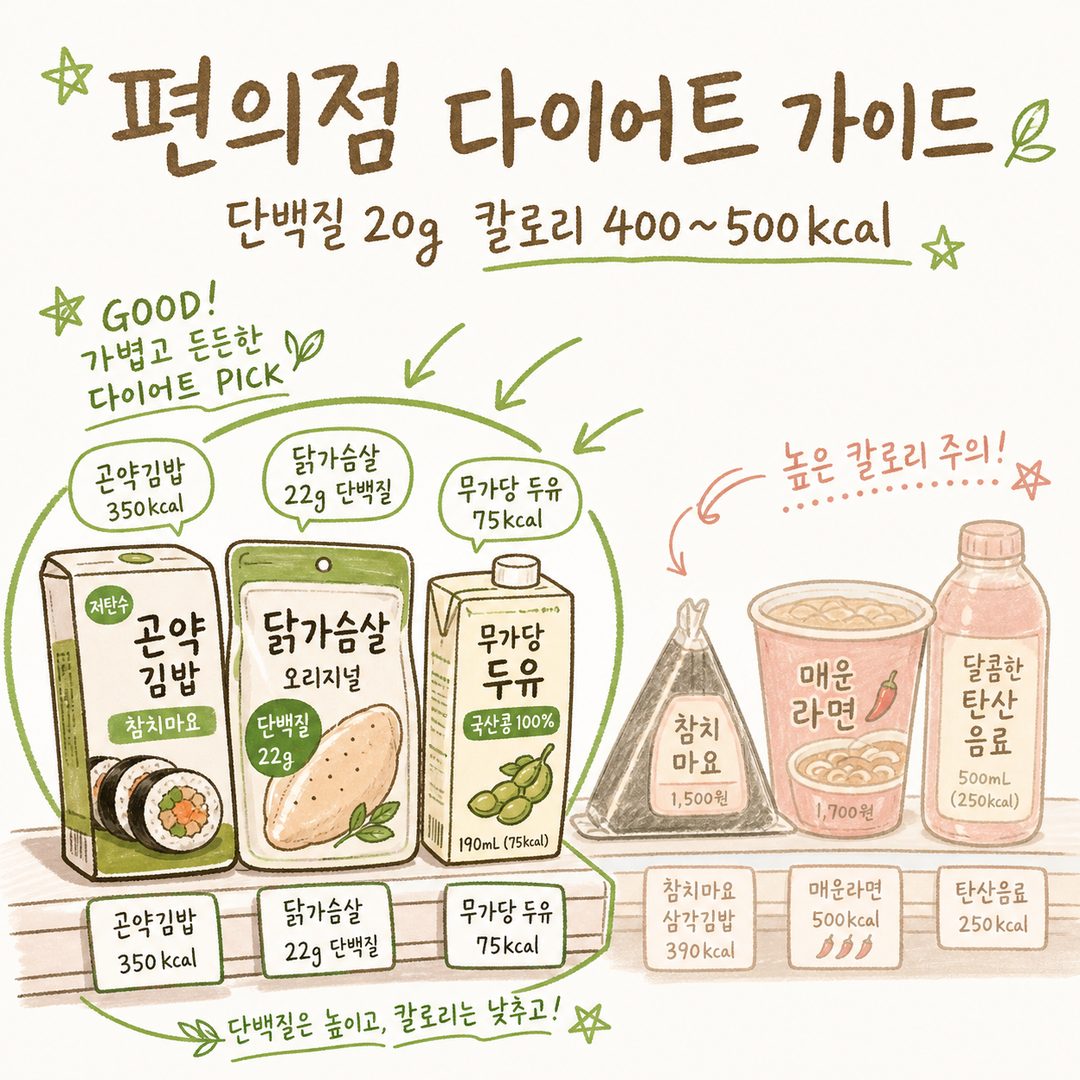 다이어트 편의점 추천 — 단백질과 칼로리, 꿀조합 짚어보기