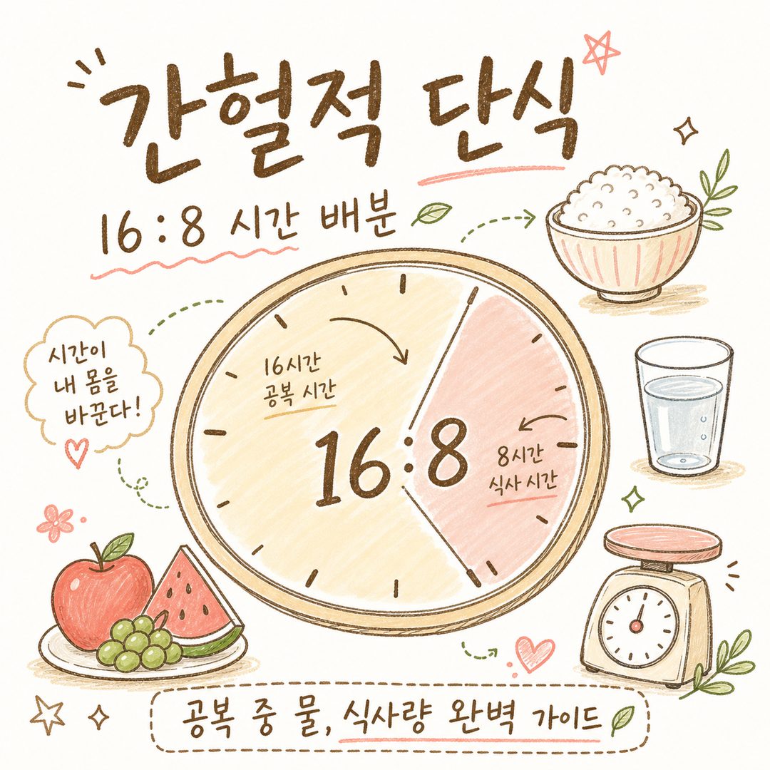 간헐적 단식 섭취 — 16:8 시간 배분과 공복 중 물, 식사량 짚어보기