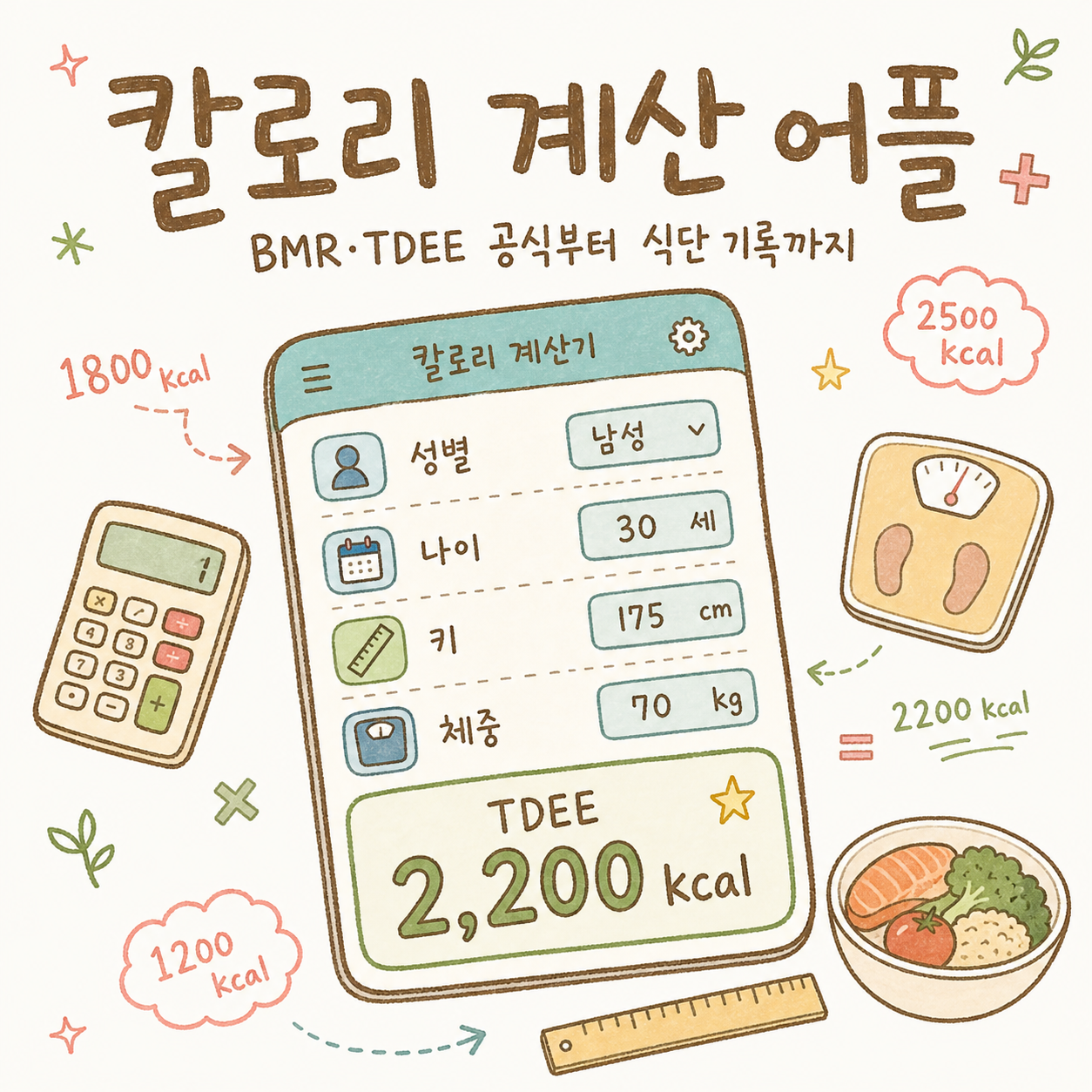 칼로리 계산 어플 — BMR 공식부터 TDEE, 식단 기록까지