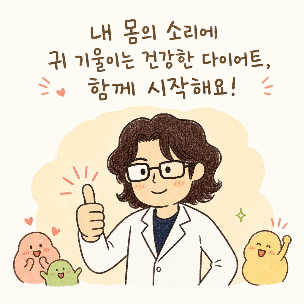 한의사 캐릭터가 자신감 있게 엄지를 치켜세우거나 응원하는 포즈를 취하며, 백록감비정 프로그램 안내 문구와 함께 마무리하는 장면