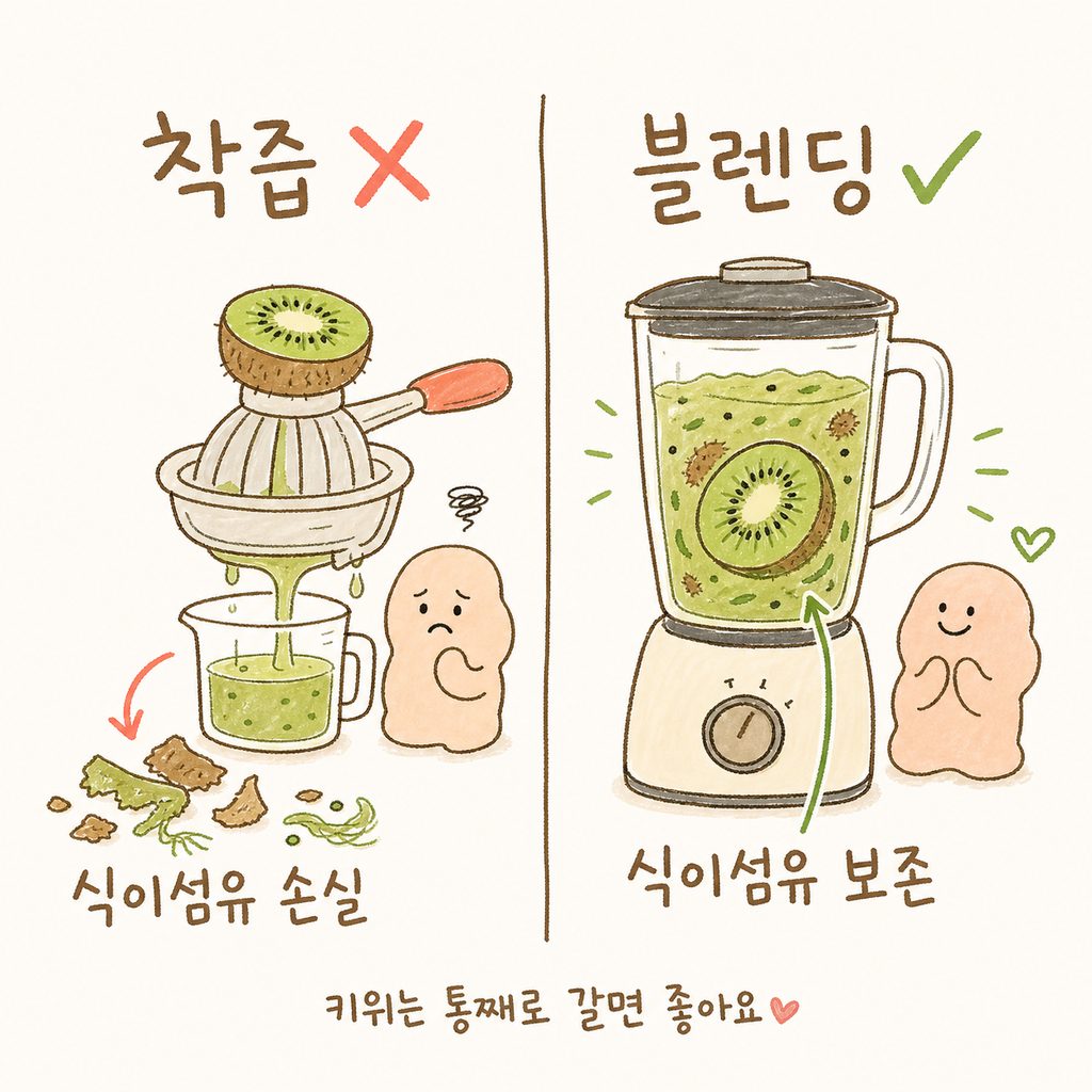 착즙 주스와 통째로 간 스무디를 비교한 일러스트