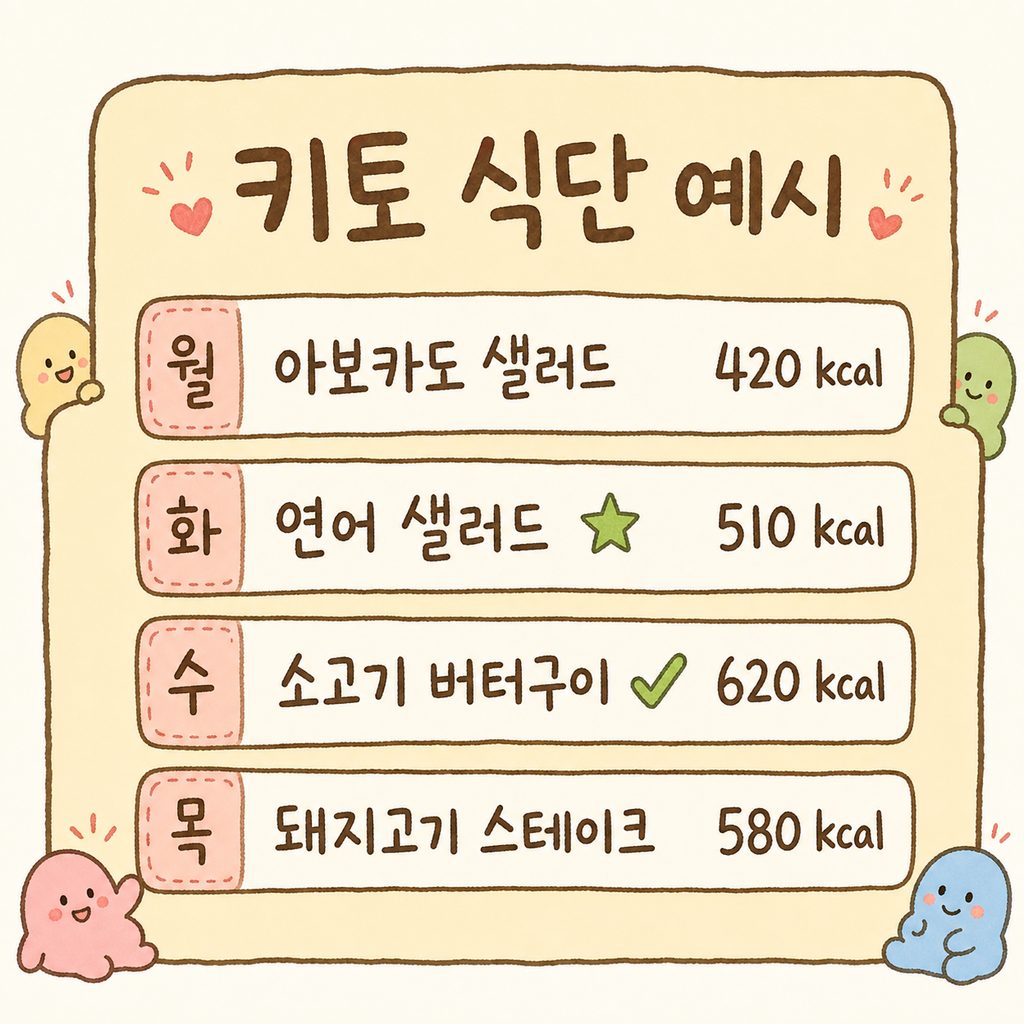 세련된 메뉴판 스타일의 레이아웃. 월요일부터 목요일까지의 식단 예시를 4개 항목으로 정리