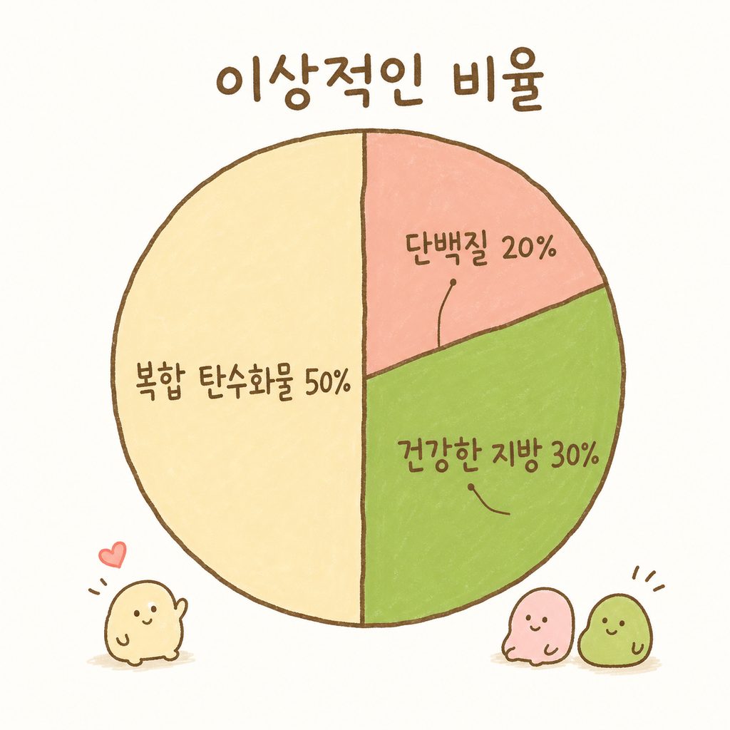 지중해 식단의 영양소 비율을 나타내는 깔끔한 원형 파이 차트