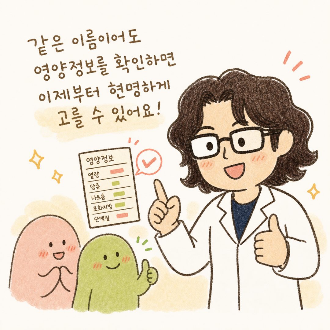 백록담 의료 전문가 캐릭터가 고객의 현명한 선택을 보며 긍정적으로 반응하는 따뜻한 순간. 영양정보를 이해한 고객의 자신감 있는 표정과 전문가의 격려 제스처로, 본문의 실용적 조언이