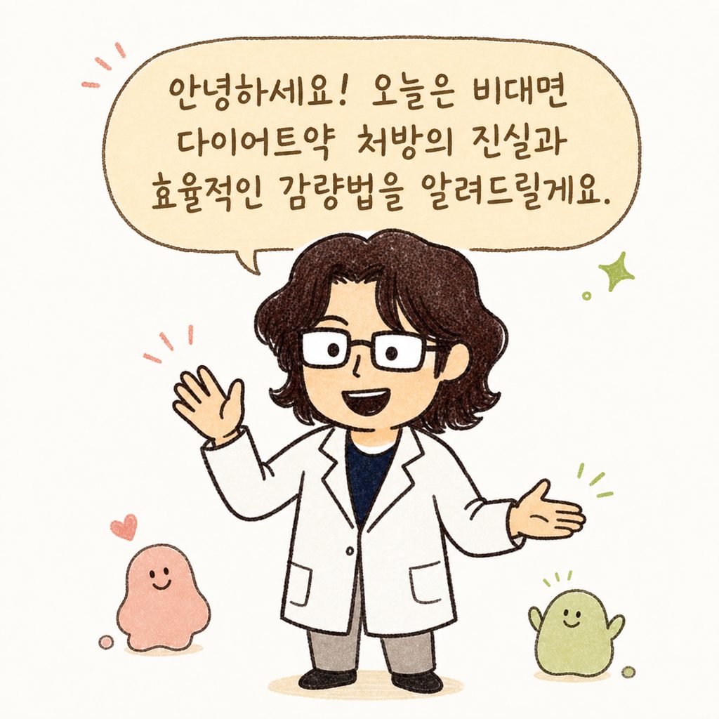 친절한 인상의 한의사 캐릭터가 환영하는 제스처를 하며 등장하는 도입부 컷