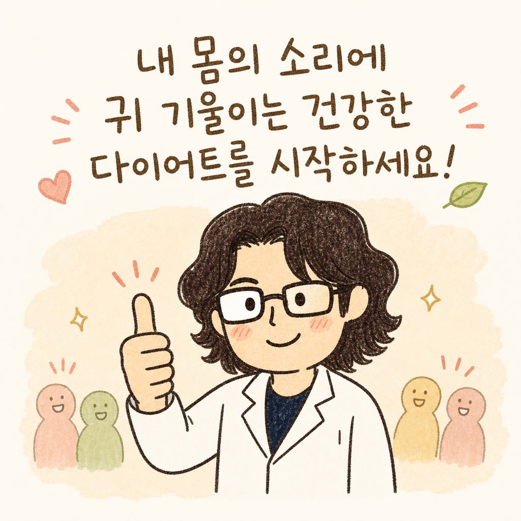 한의사 캐릭터가 따뜻하게 웃으며 엄지손가락을 치켜세우거나 응원하는 포즈. 건강한 라이프스타일을 응원하는 마무리 느낌