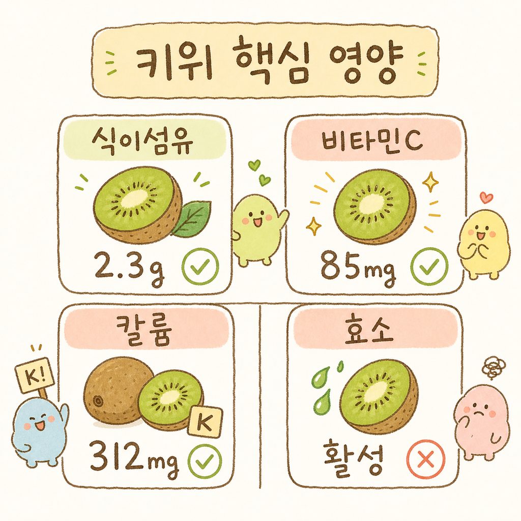 키위 영양 성분을 아이콘 카드로 정리한 일러스트