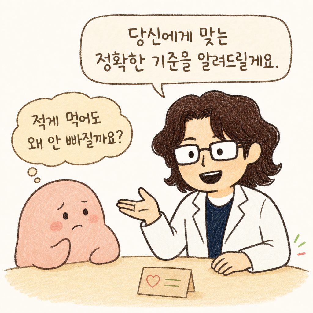 다정한 인상의 전문가 캐릭터가 진료실 배경에서 고민하는 환자를 따뜻하게 맞이하며 상담을 시작하는 모습