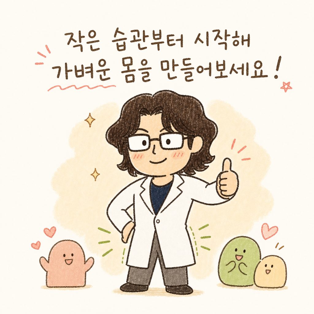 허리둘레가 줄어들어 옷 핏이 좋아진 남성 캐릭터가 자신감 넘치 는 표정으로 엄지손가락을 치켜세우고 있는 모습