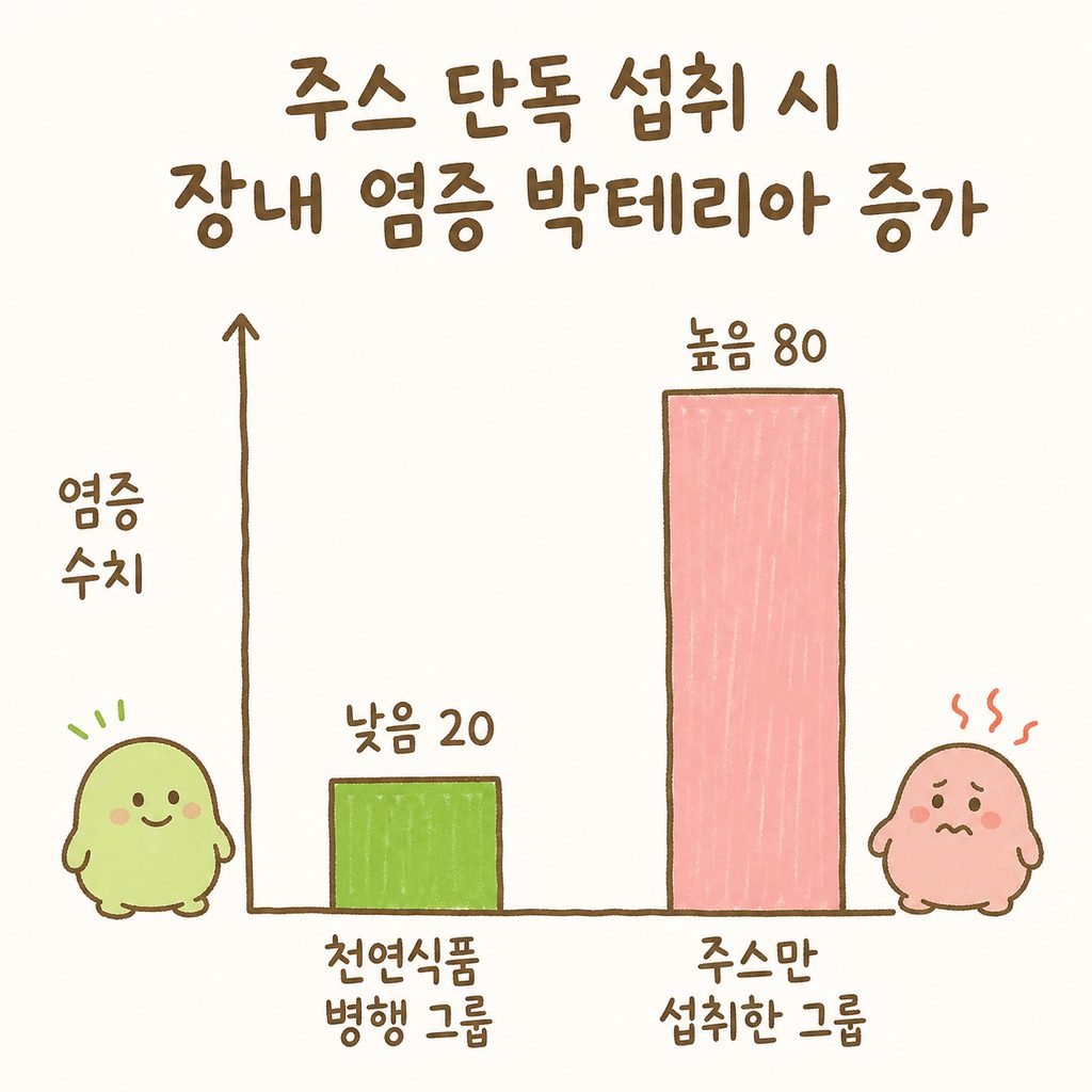 简单的柱状图。对比“天然食品并行组”较低的炎症水平与“仅摄入果汁组”较高的炎症水平