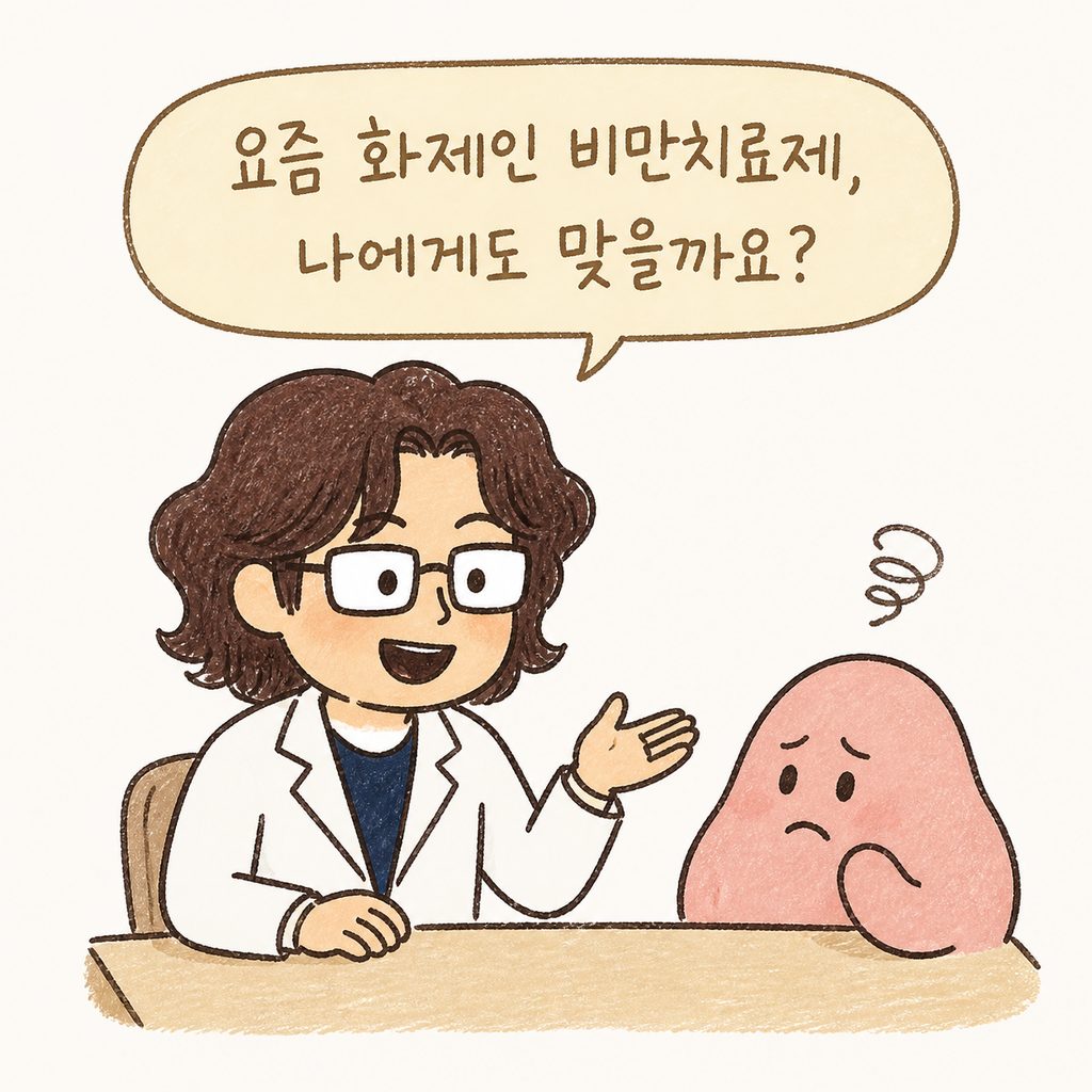 友善形象的医生角色坐在诊疗室书桌前，温暖地向苦恼的患者解释