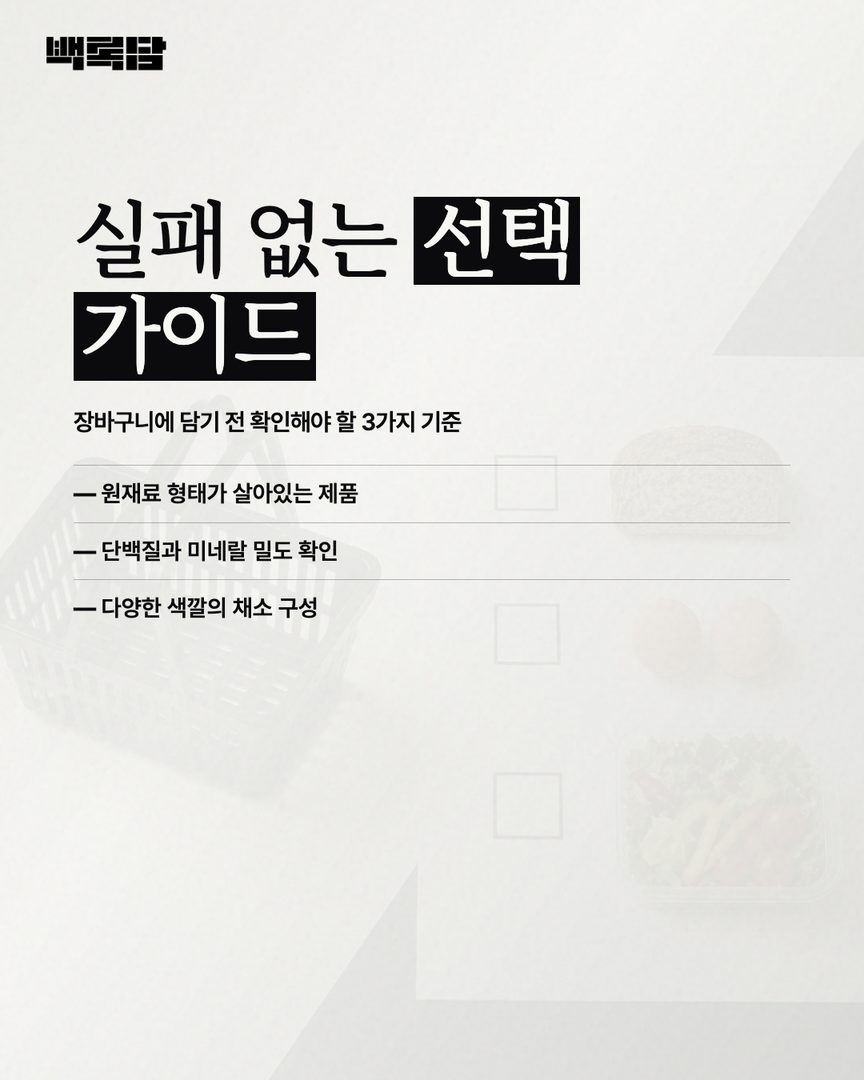 Biểu tượng giỏ hàng bên cạnh một hộp checklist gọn gàng. Bánh mì nguyên hạt, trứng, salad nhiều màu sắc được sắp xếp dưới dạng thumbnail nhỏ bên cạnh mỗi mục