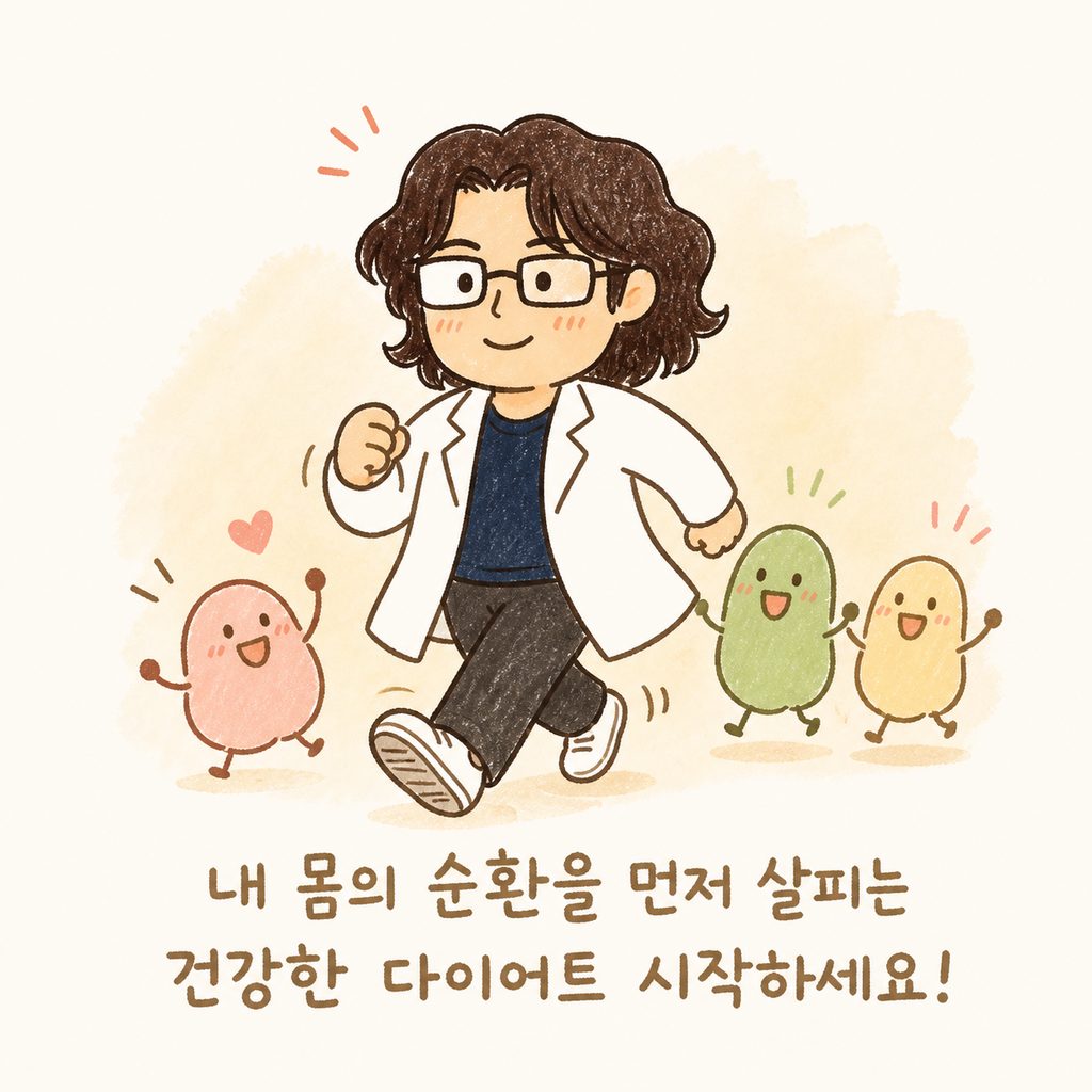 밝은 표정으로 자신감 있게 걷고 있는 캐릭터와 함께 건강한 감량을 응원하는 마무리 장면