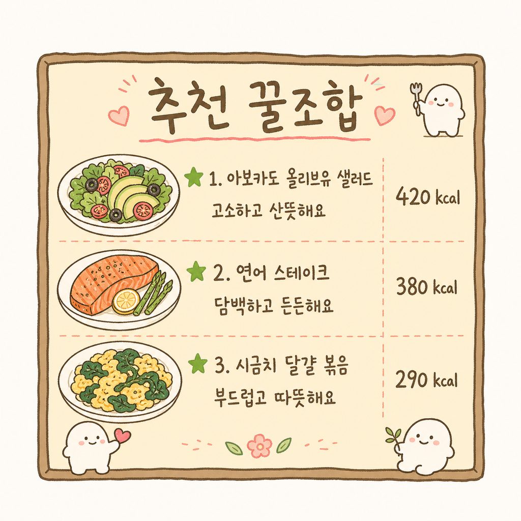 Thiết kế phong cách menu cafe hiện đại, liệt kê 3 thực đơn gợi ý kèm hình ảnh