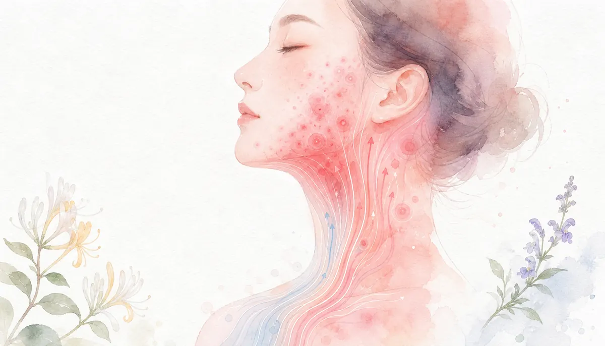 여드름 한방 치료 — 피부 경락 및 여드름 분포 이미지