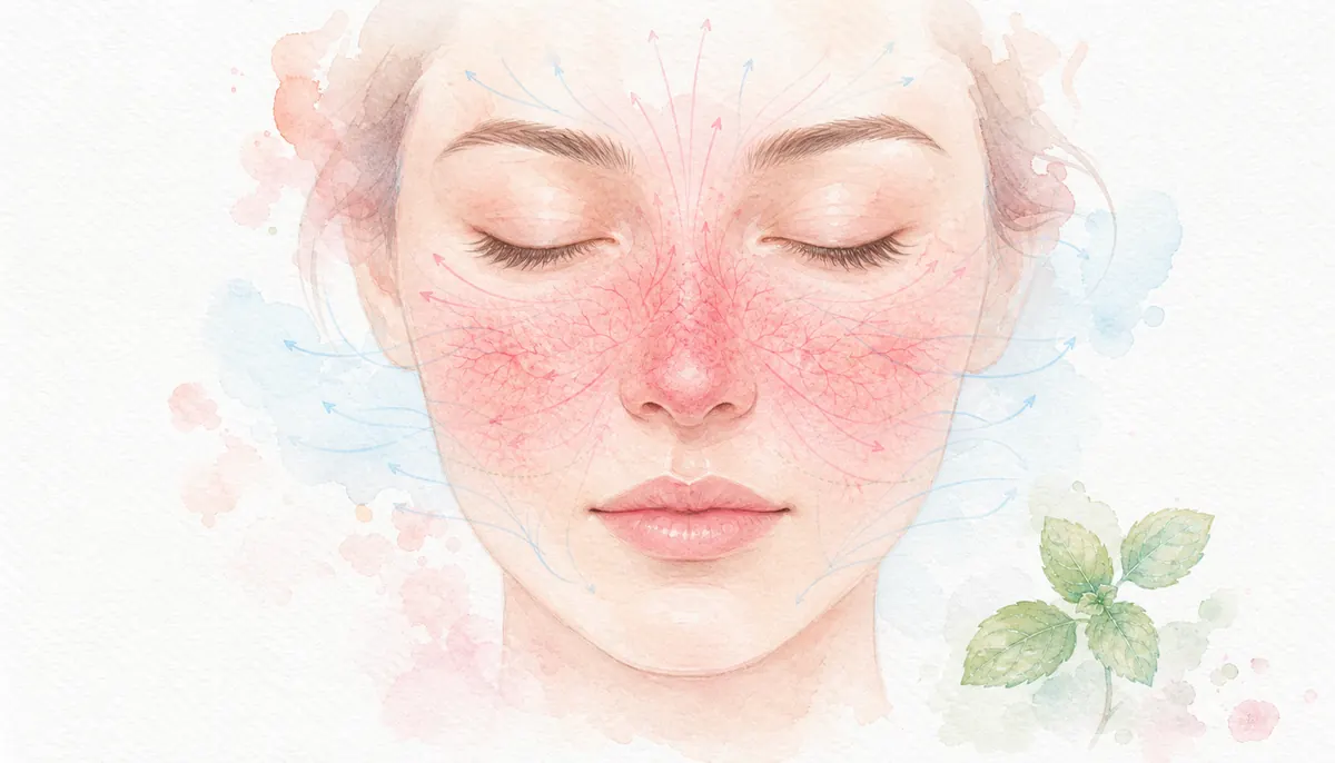 주사비 한방 치료 — 안면 홍조와 주사비 증상을 보여주는 피부 경락도 이미지