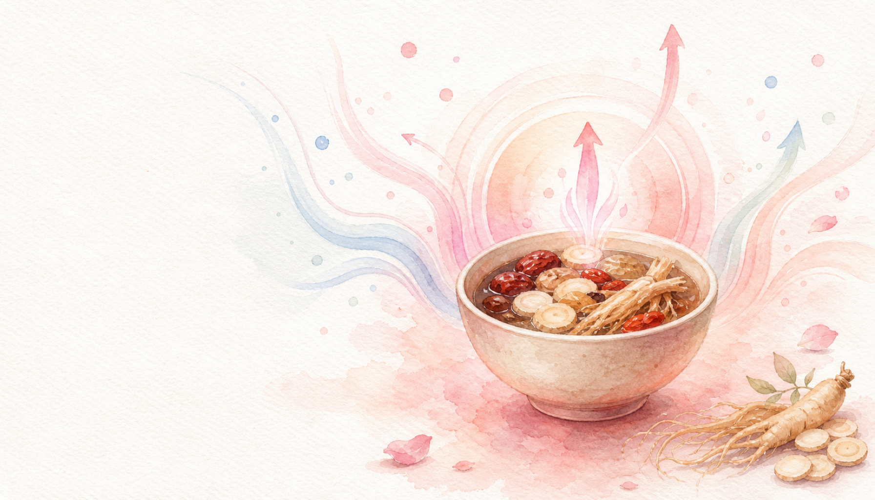 항암치료 후 회복 한방 치료 — 항암 후 기력 회복을 돕는 한약재와 따뜻한 치유 이미지