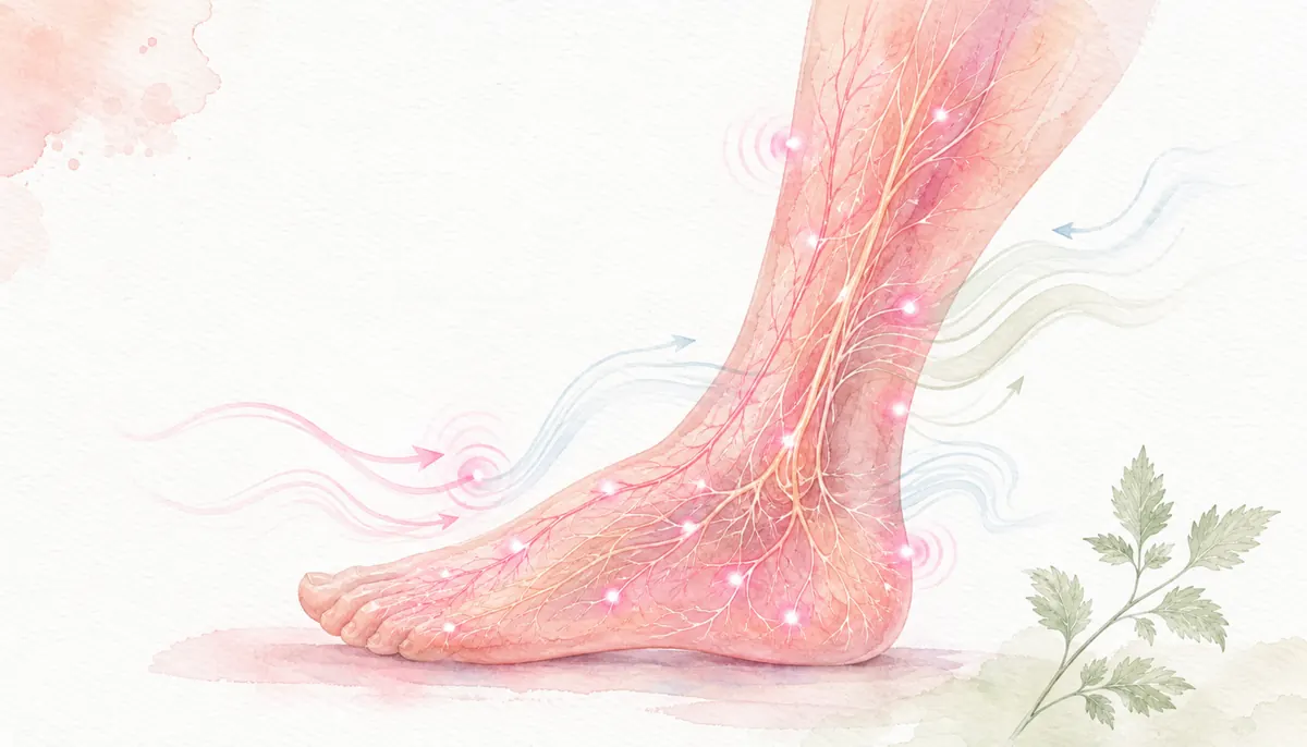 발의 통증과 온도 감각, 자율신경 증상과 검사 기록을 함께 살피는 상담 장면